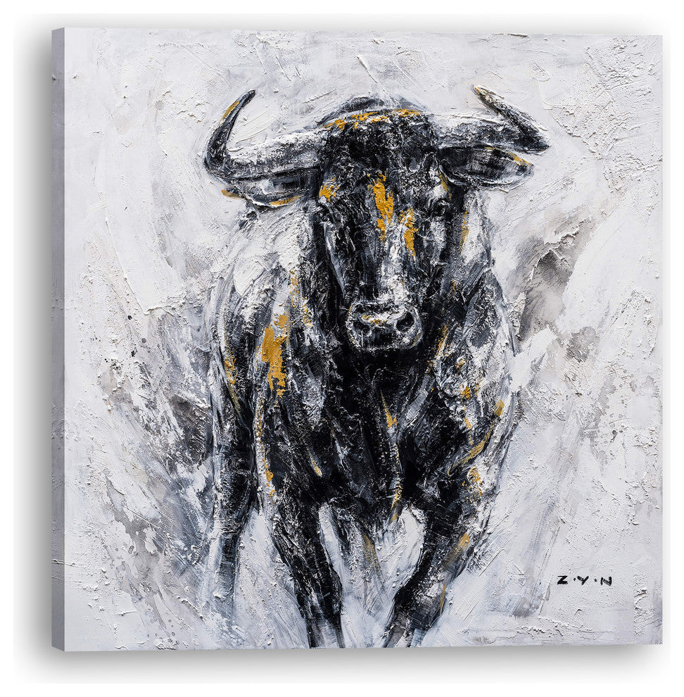 Abstract art "Fearless Bull Hand Painted" Oil painting - Wrapped Canvas Painting
