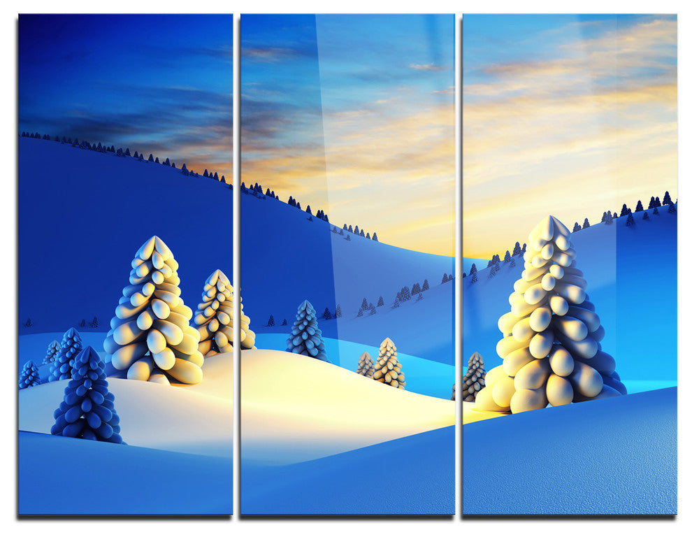 "Winter Mountains With Fir Trees" Photo Metal Wall Art, 3 Panels, 36"x28"