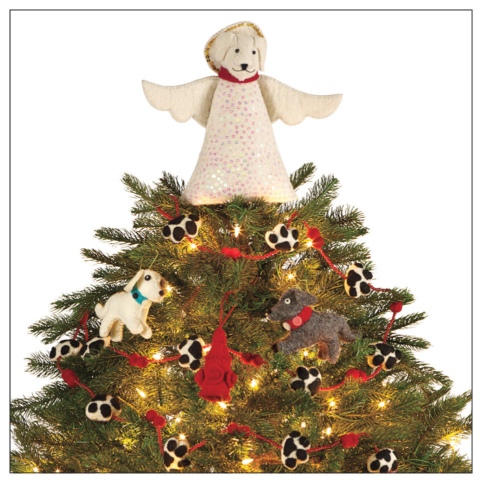 Handmade Felt Dog Angel Christmas Tree Topper in White