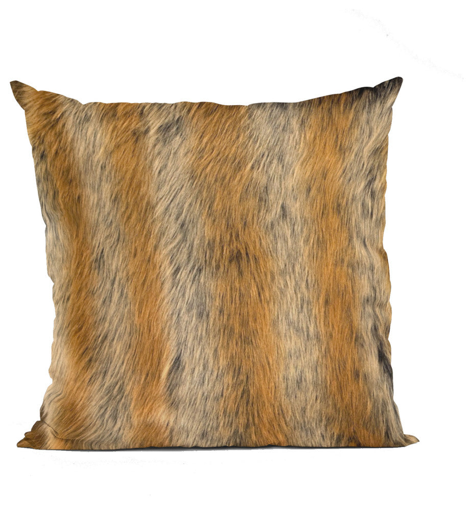 Plutus Brown Gold Chinchilla Faux Fur Luxury Throw Pillow, 18" x 18"
