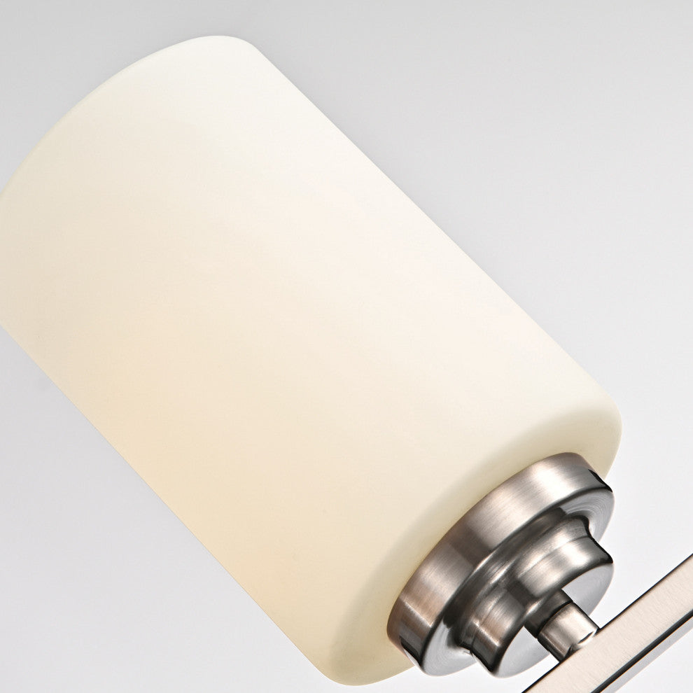 2-Light Brushed Nickel Vanity Lights With White Etched Glass Shades