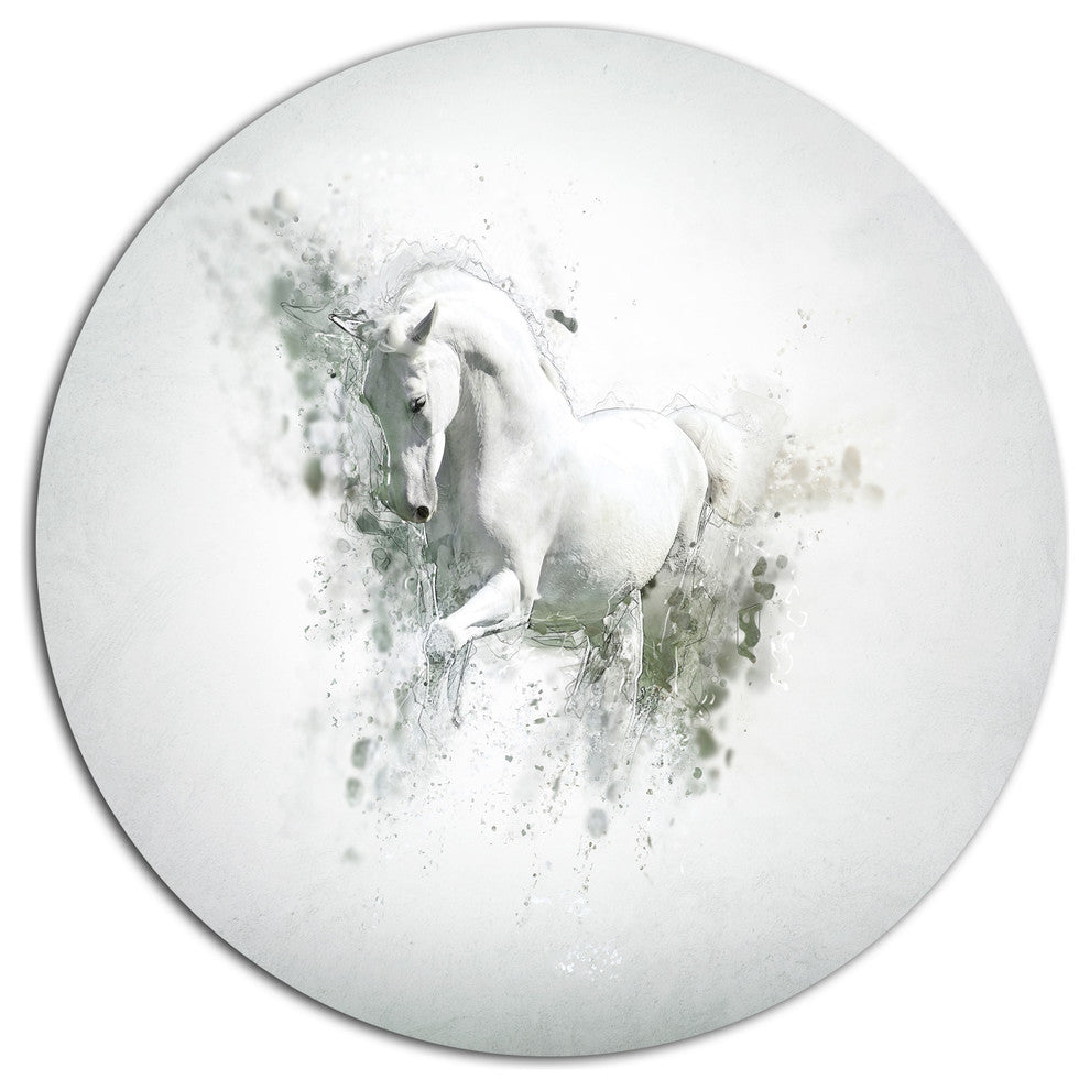 Graceful White Horse, Animal Round Wall Art, 11"