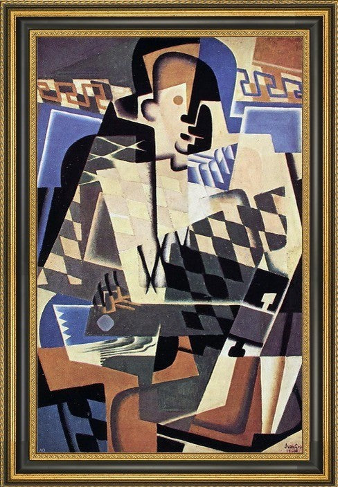 Juan Gris Harlequin with a Guitar - 18" x 27" Framed Premium Canvas Print