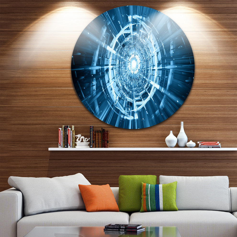 Fractal 3D Deep Blue Spiral, Abstract Art Round Wall Art, 23"
