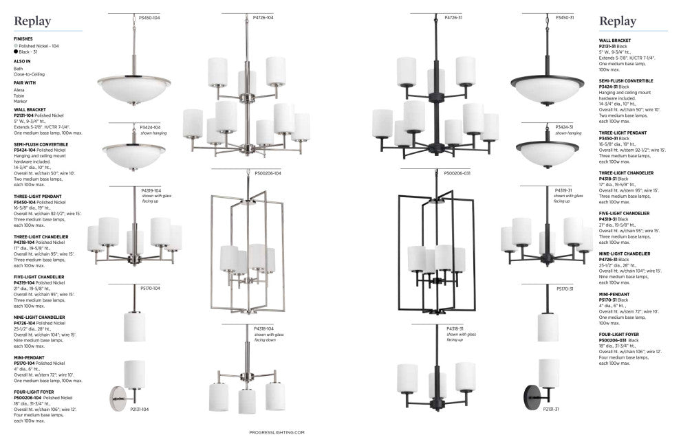 Replay Collection 2-Light Semi-Flush Convertible, Brushed Nickel