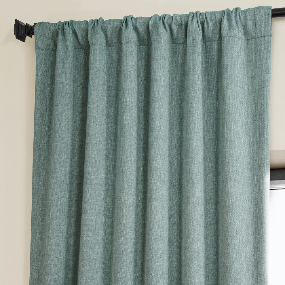 Faux Linen Darkening Curtain Single Panel, Sea Thistle, 50"x108"
