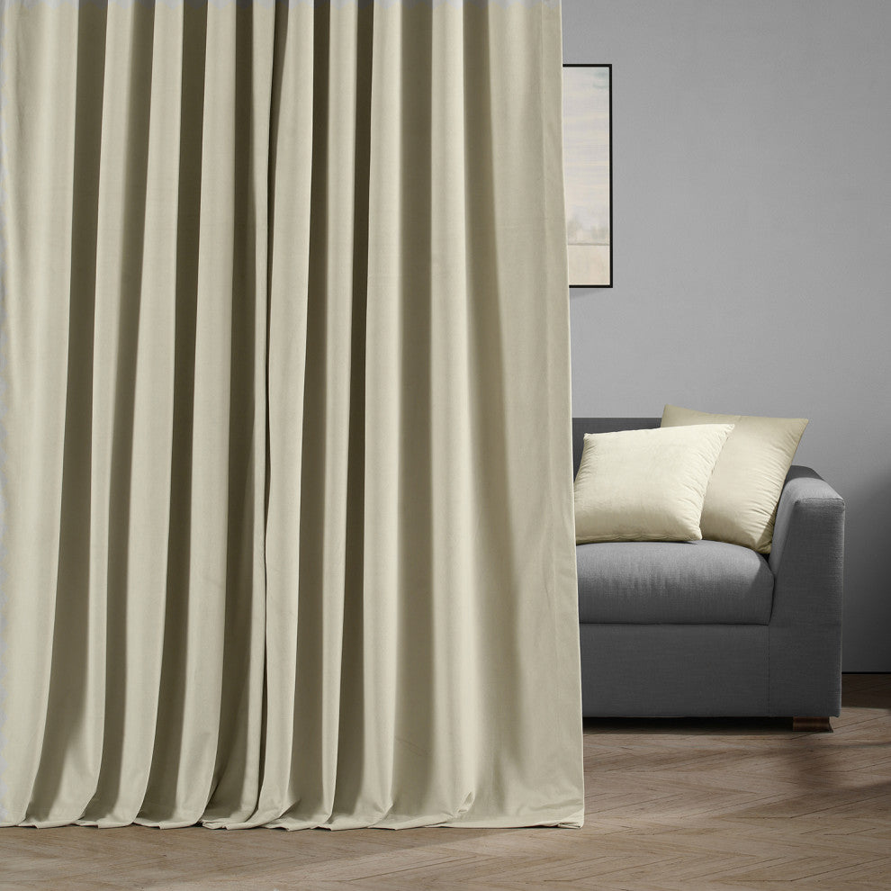 Extra Wide Blackout Velvet Curtain Single Panel, Cool Beige, 100"x108"