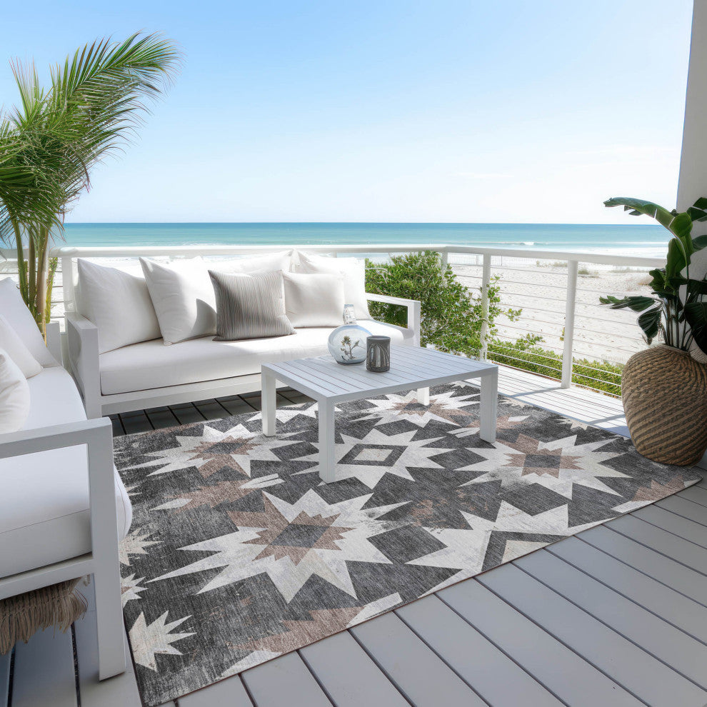 Machine Washable Indoor/Outdoor Chantille ACN1893 Graphite 3' x 5' Rug