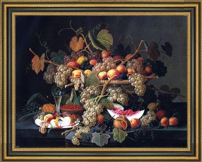Severin Roesen Still Life with Fruit Framed Premium Canvas Print, 18"x24"