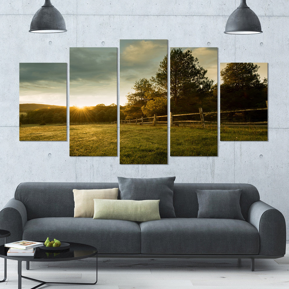 Beautiful Sunrise in the farm, Landscape Canvas Art Print, 60"x32", 5 Panels