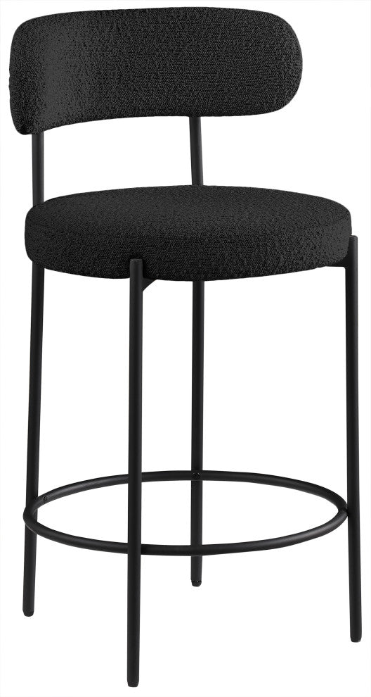 Beacon Upholstered Stool, Set of 2, Black, Matte Black Finish, Boucle Fabric