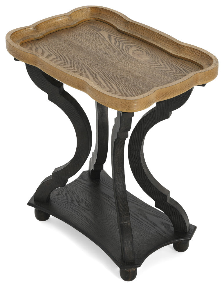 Yosef French Country Accent Table With Rectangular Top, Natural/Black