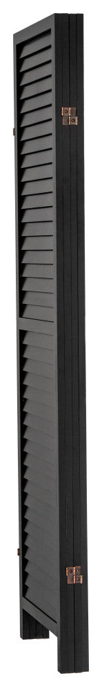 6' Tall Wooden Louvered Room, Black, 4 Panel