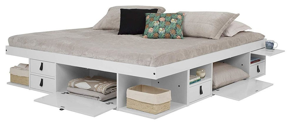 Memomad Bali Storage Platform Bed with Drawers (King Size, Off White)