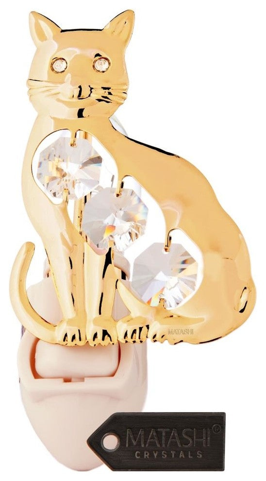 24K Gold Plated Crystal Studded Kitty Cat Night Light by Matashi