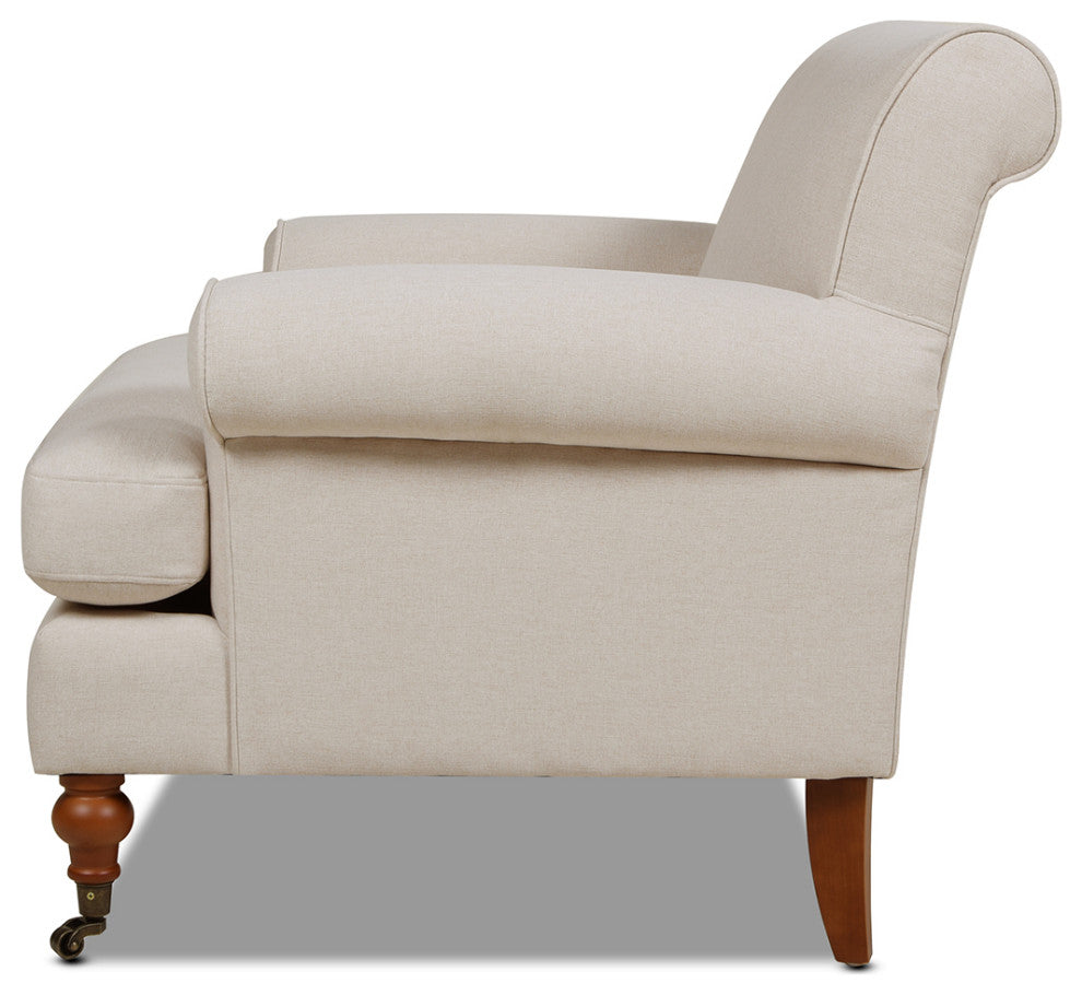 Alana 38" Lawson Accent Arm Chair, Metal Casters, Sky Neutral Beige Polyester