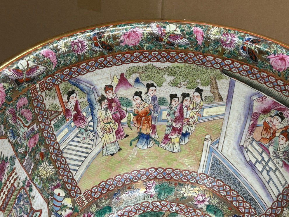 Vintage Chinese Famille Rose People House Graphic Porcelain Bowl Pot Hws4349