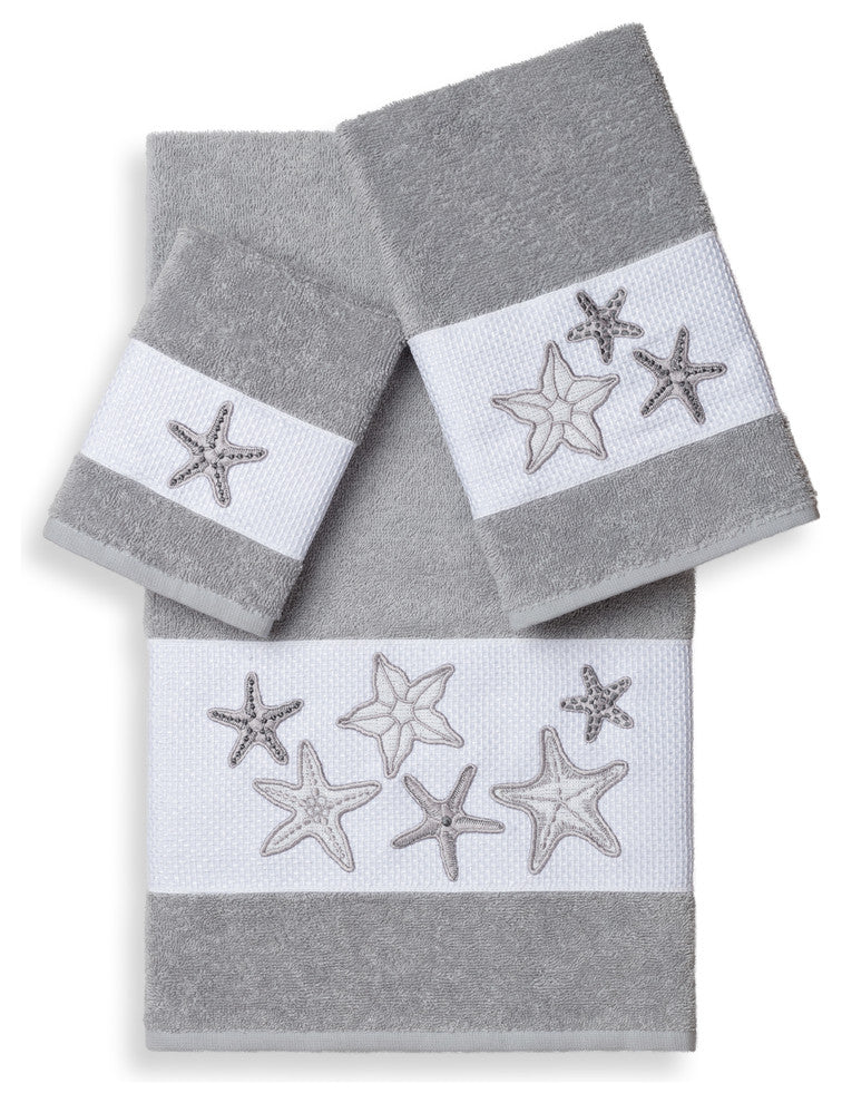 Linum Home Textiles Lydia 3-Piece Embellished Towel Set, Light Gray