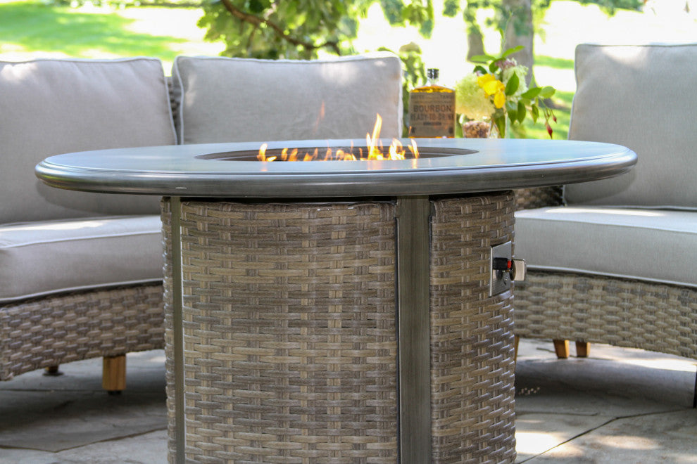 Round Grey Wicker Fire Pit
