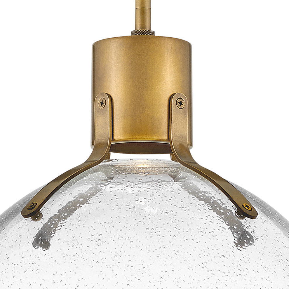 Hinkley Argo 14" Sm. LED Pendant Light, Heritage Brass + Clear Seedy Glass shade