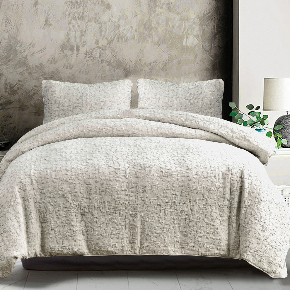 Porto Metalasse Duvet Set, 3 Piece, Light Taupe, Twin