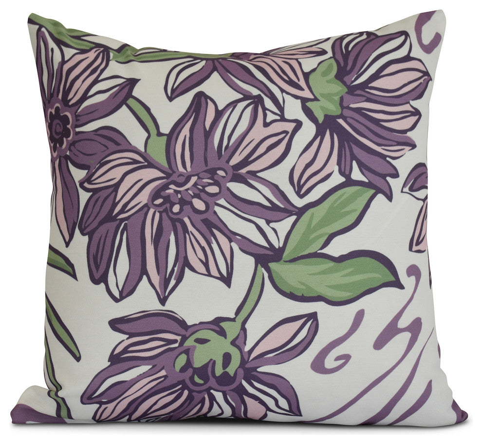 18x18", Iona, Floral Print Pillow, Purple