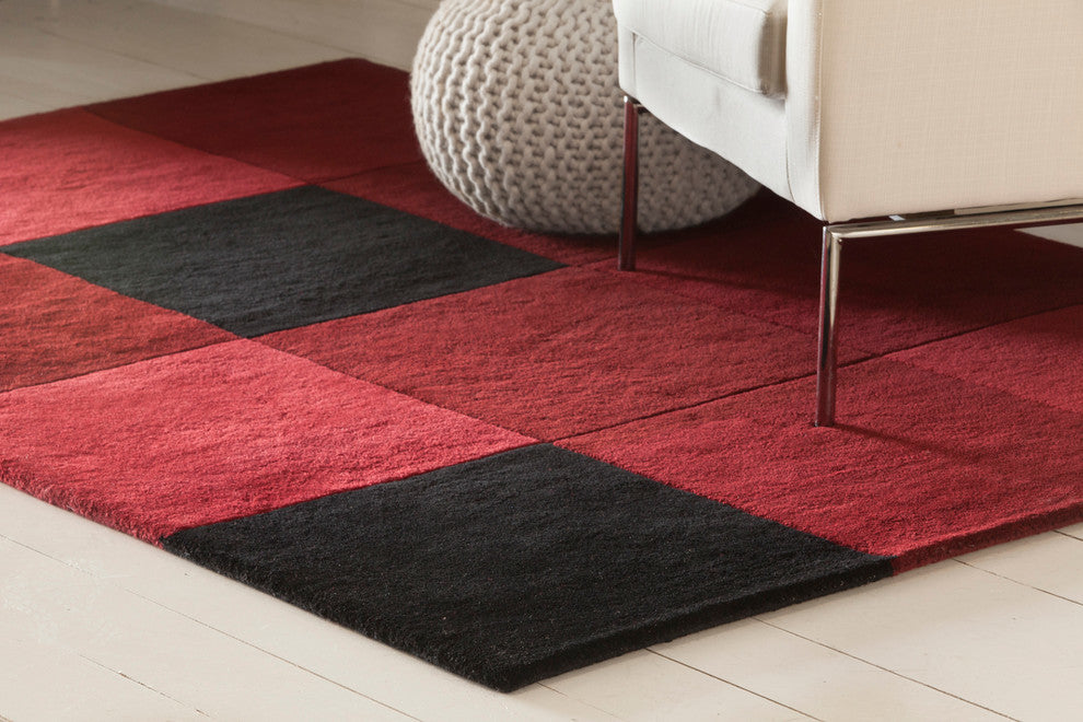 Antara Contemporary Area Rug, Red and Black, 7'9" Round