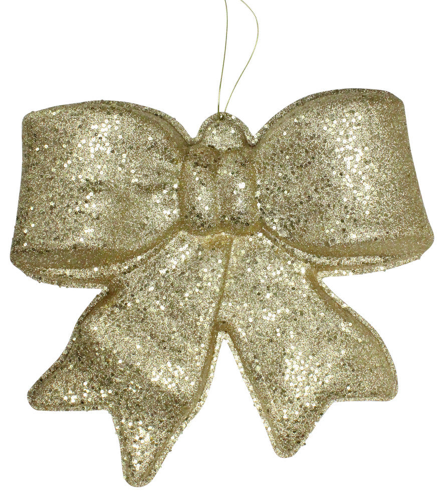 Glittered Battery Operated Lighted LED Christmas Bow Decoration, Gold, 15.5"