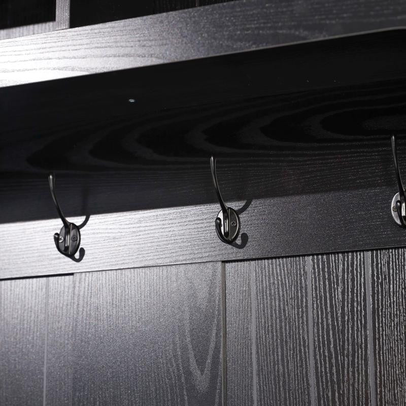 Fraser 40" Double Door Storage Bench, Coat Rack and 2 Upper Storage Cubbies, Black