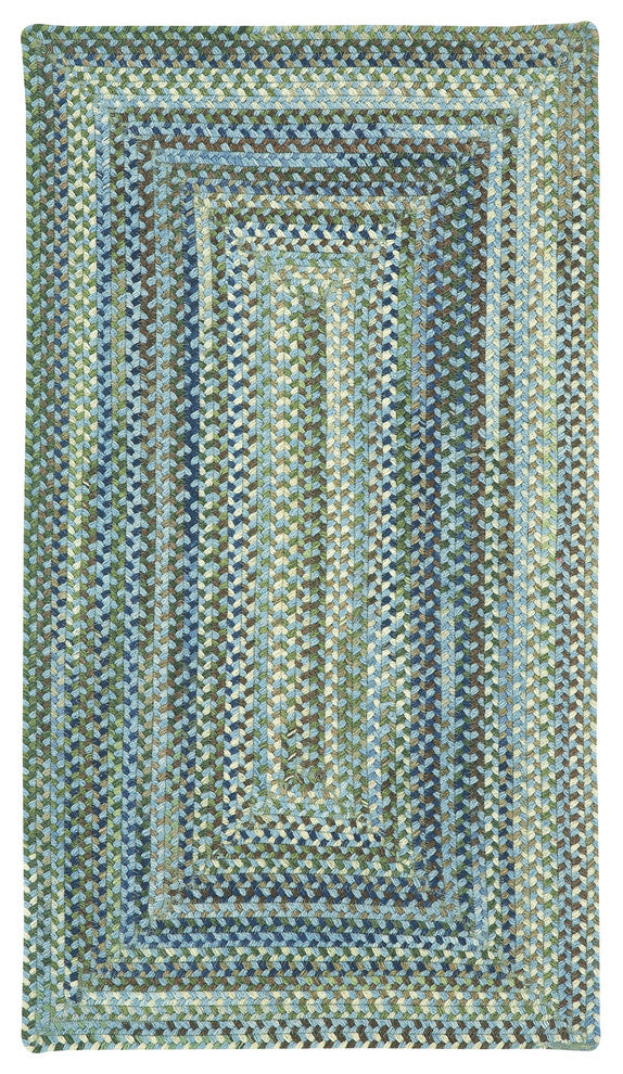 Manchester Concentric Braided Rectangle Rug, Light Blue, 8'x11'