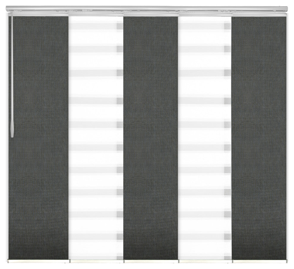 Blanched White-Koala Gray 5-Panel Track Extendable Vertical Blinds 58-110"x94"