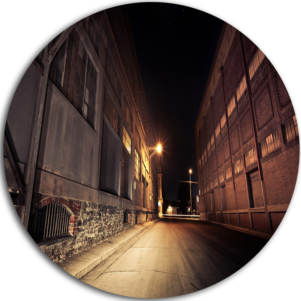 Old Road And Buildings, Disc Metal Wall Art Landscape, 11"