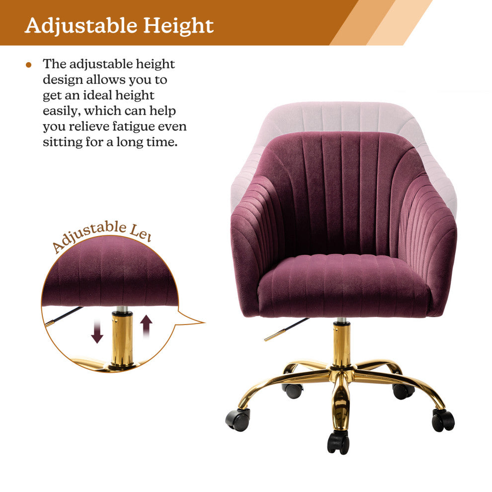 Swivel Rolling Task Chair With Tufted Back, Purple