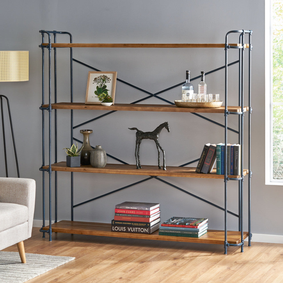 Mercia Industrial 4 Shelf Firwood Bookcase, Antique Brown