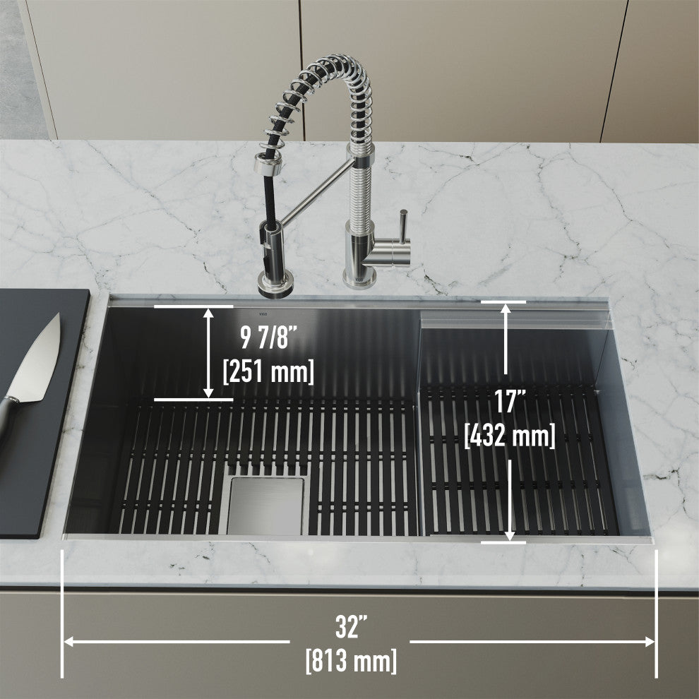 Hampton 32"L x 17"W Stainless Steel Undermount Workstation Kitchen Sink
