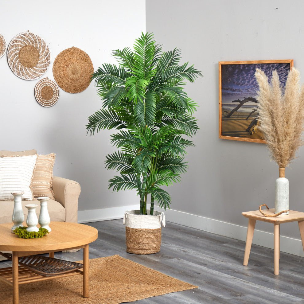6' Curvy Parlor Artificial Palm Tree, Handmade Natural Jute and Cotton Planter