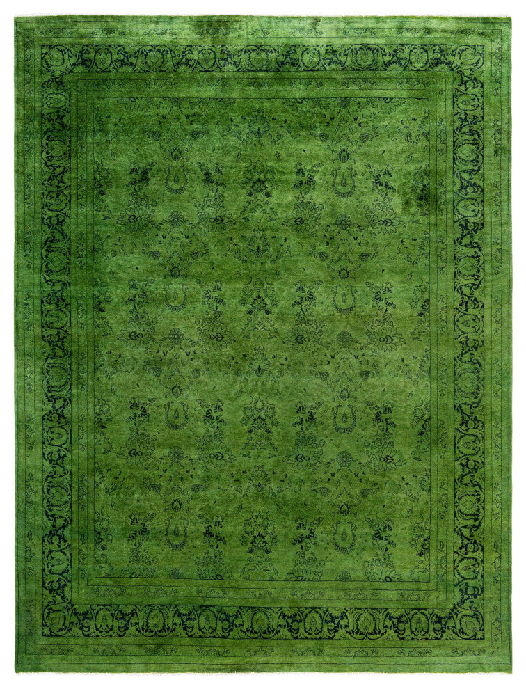 Overdyed One-of-a-Kind Hand-Knotted Area Rug Green, 8' 3" x 10' 6"