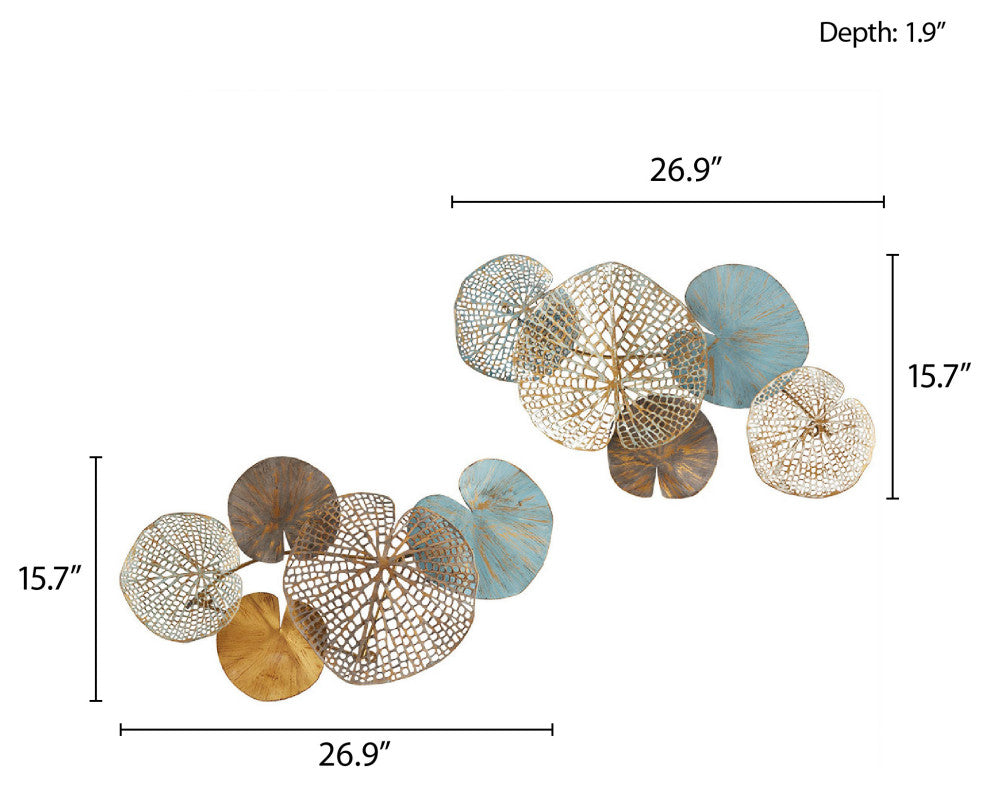 Madison Park Lenzie Multi-colored Lily Pad Leaves 2-piece Metal Wall Decor Set