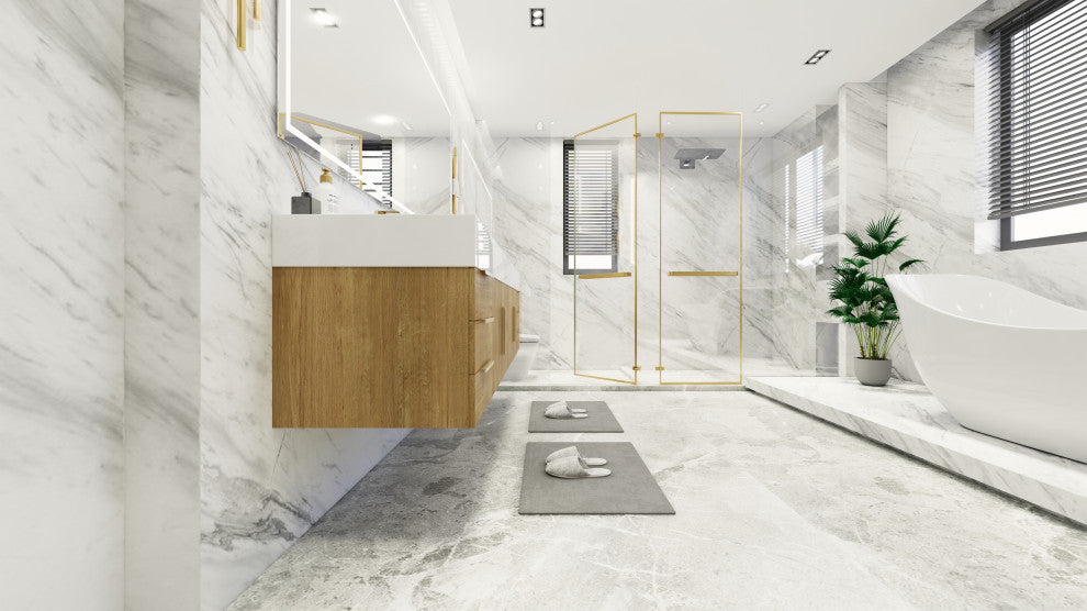 Madison 84" Wall Standing Double Sink Vanity with Reinforced Acrylic Sink, Oak