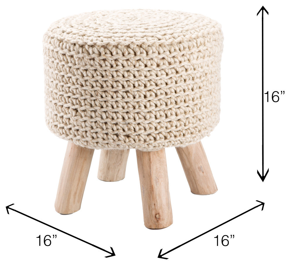 Westport By Rug Republic Wool Stool, 16"x16"x16", Bleached Sand