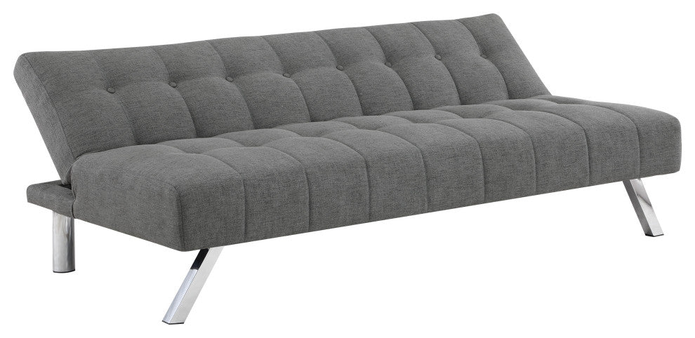 Sawyer Futon, Gray Fabric With Stainless Steel Legs