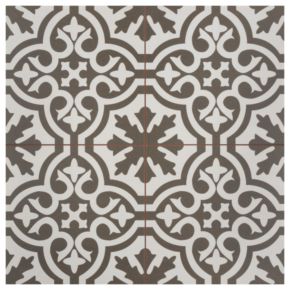 Berkeley Encaustic Ceramic Floor and Wall Tile, Charcoal Brown