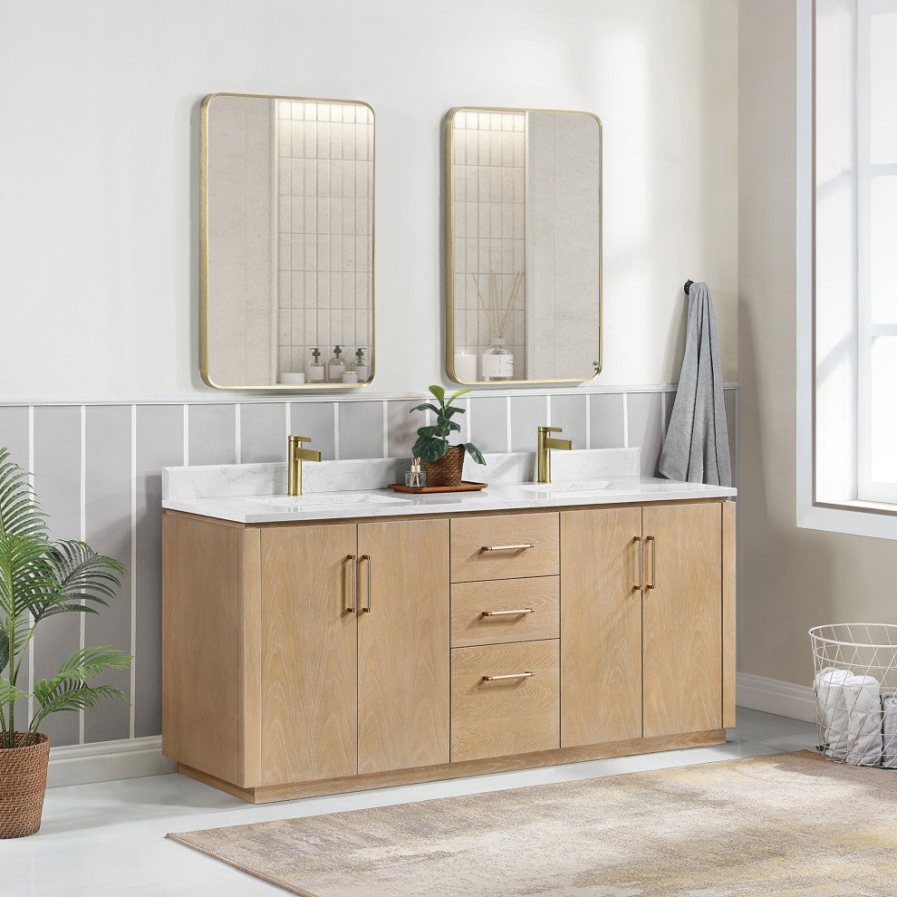 San Bath Vanity with Stone Top, Washed Ash Grey, 72", Double Vanity, No Mirror