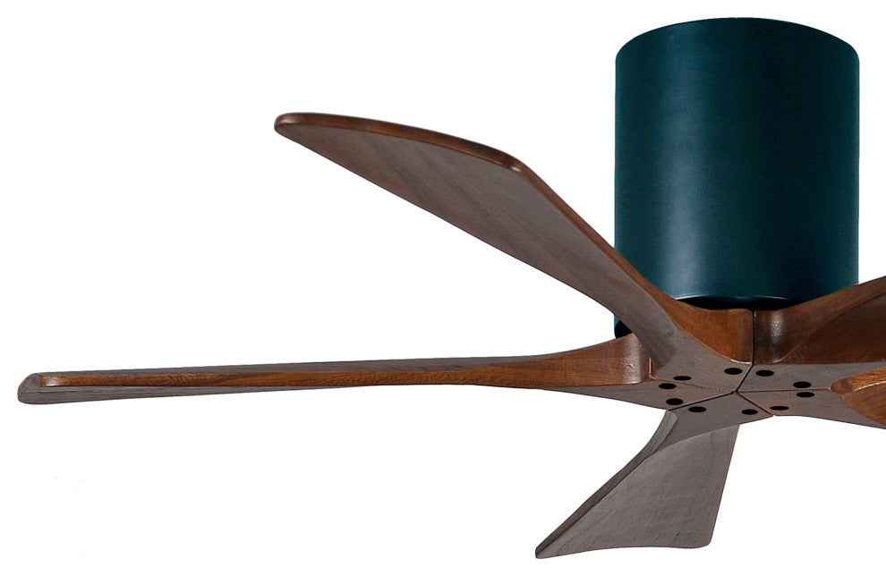 Irene-5 42" Hugger Ceiling Fan With Light, Black With Walnut Blades