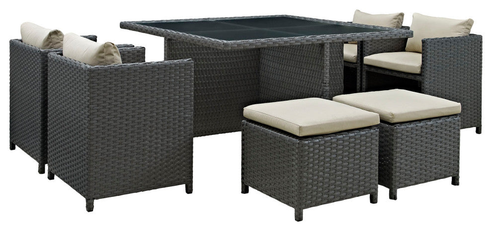 Antique Canvas Beige Sojourn 9-Piece Outdoor Patio Sunbrella Dining Set