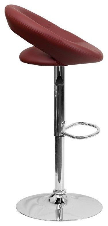 Estella Burgundy Vinyl Round-Orbit Back Swivel Adjustable Barstool
