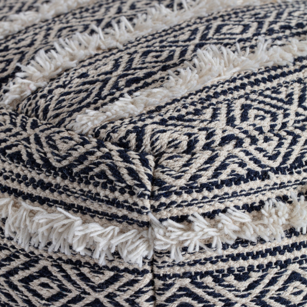Ouray 20" x 20" x 20" Blue and Ivory Pouf