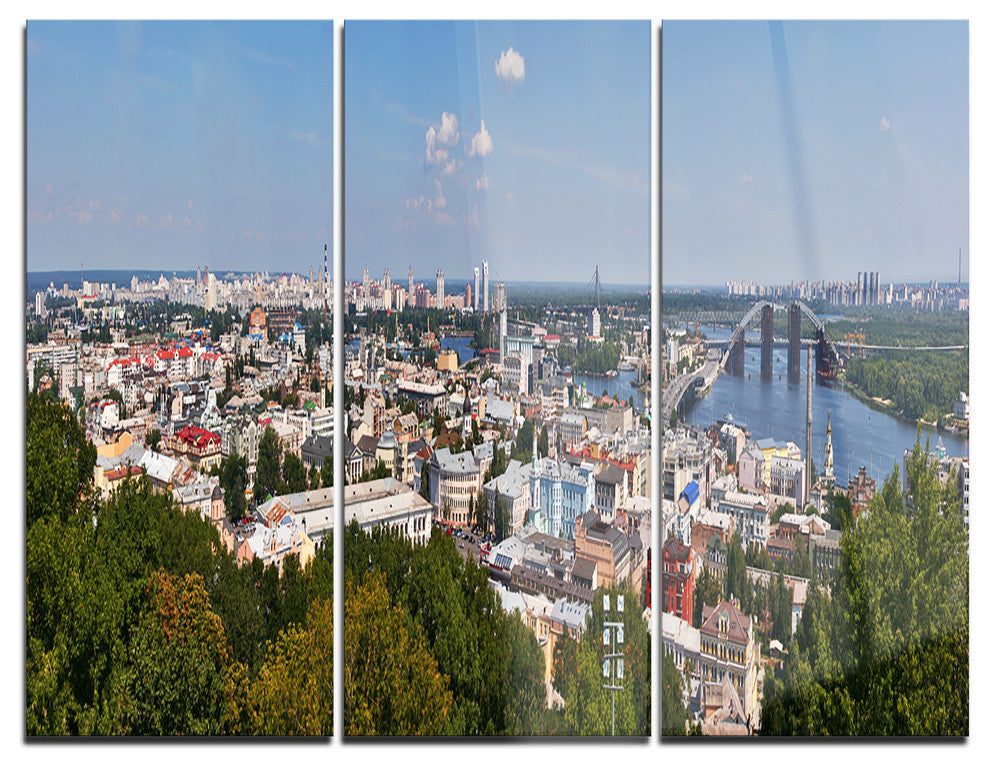 "Kiev Cityscape Panorama" Photo Metal Wall Art, 3 Panels, 36"x28"