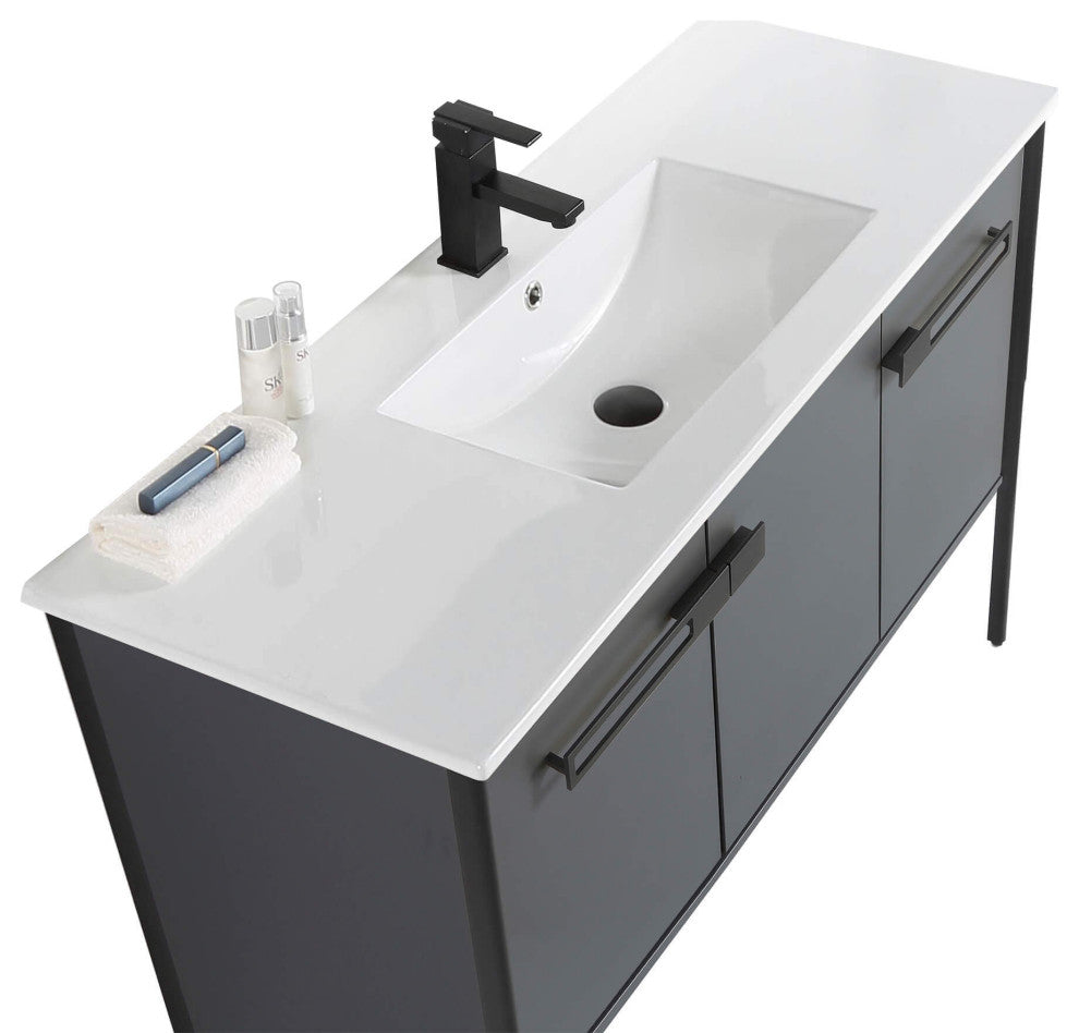 Oakville Bath Vanity, Ceramic Sink, Onix Grey, 48 Inch, Black Hardware