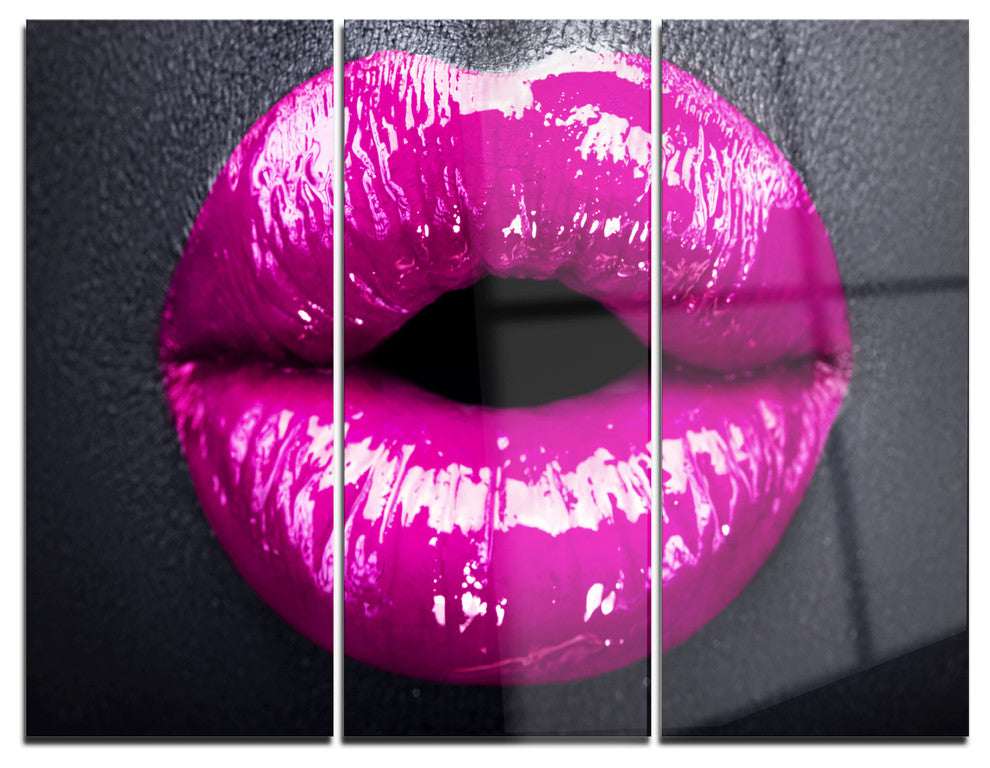 "Purple Lip Makeup" Metal Wall Art, 3 Panels, 36"x28"